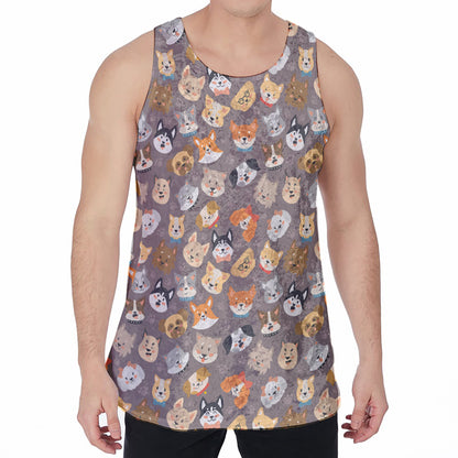 Cute Dog Emoji Pattern Print Men's Velvet Tank Top
