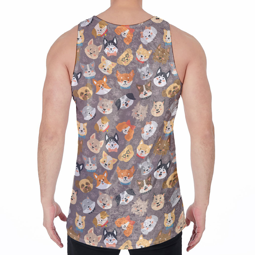 Cute Dog Emoji Pattern Print Men's Velvet Tank Top