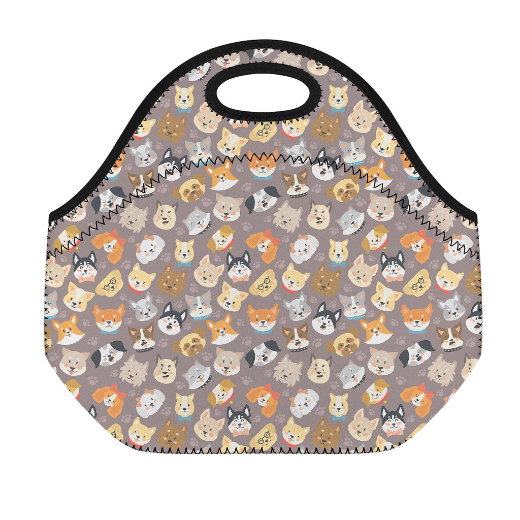 Cute Dog Emoji Pattern Print Neoprene Lunch Bag