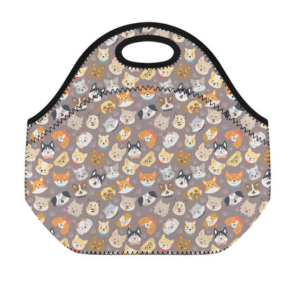 Cute Dog Emoji Pattern Print Neoprene Lunch Bag