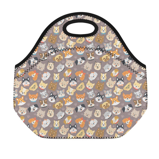 Cute Dog Emoji Pattern Print Neoprene Lunch Bag