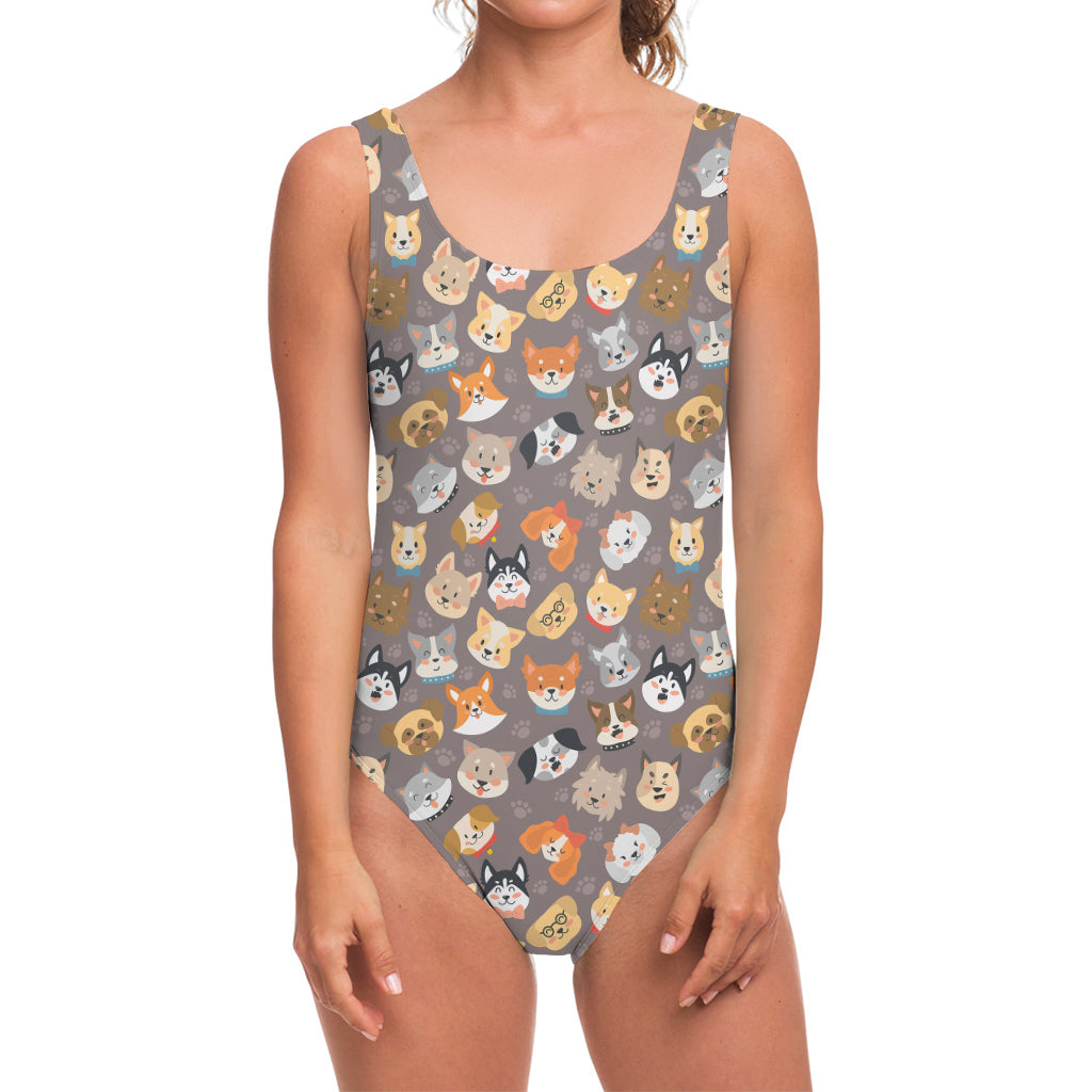 Cute Dog Emoji Pattern Print One Piece Swimsuit