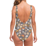 Cute Dog Emoji Pattern Print One Piece Swimsuit