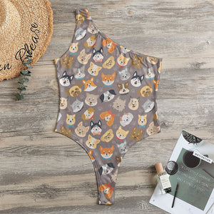 Cute Dog Emoji Pattern Print One Shoulder Bodysuit