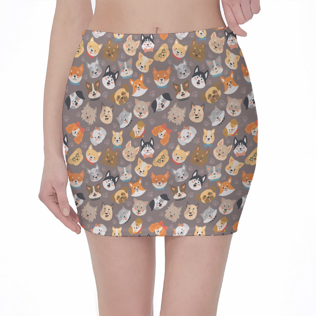 Cute Dog Emoji Pattern Print Pencil Mini Skirt