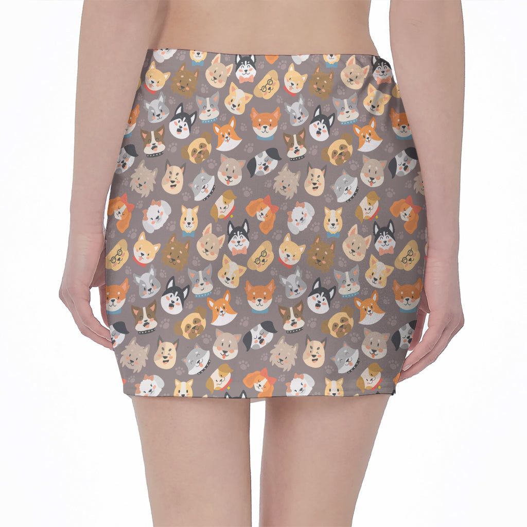 Cute Dog Emoji Pattern Print Pencil Mini Skirt