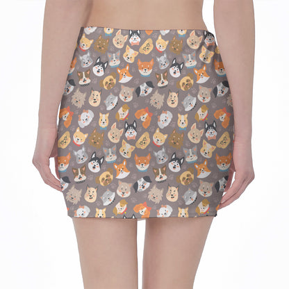 Cute Dog Emoji Pattern Print Pencil Mini Skirt
