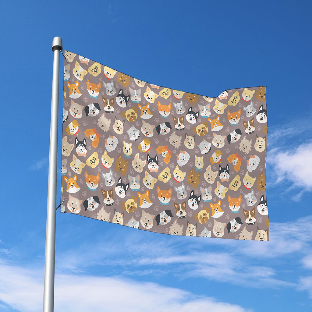 Cute Dog Emoji Pattern Print Polyester Flag