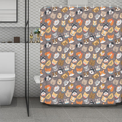 Cute Dog Emoji Pattern Print Polyester Shower Curtain