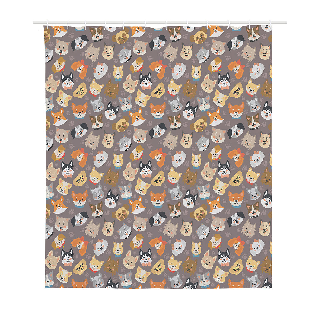 Cute Dog Emoji Pattern Print Polyester Shower Curtain