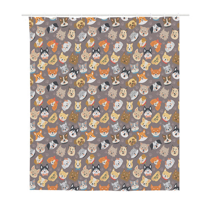 Cute Dog Emoji Pattern Print Polyester Shower Curtain
