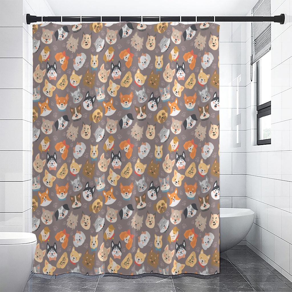 Cute Dog Emoji Pattern Print Premium Shower Curtain