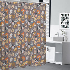 Cute Dog Emoji Pattern Print Premium Shower Curtain