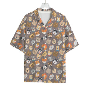 Cute Dog Emoji Pattern Print Rayon Hawaiian Shirt