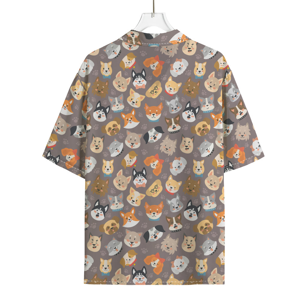 Cute Dog Emoji Pattern Print Rayon Hawaiian Shirt