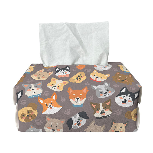 Cute Dog Emoji Pattern Print Rectangle Tissue Box Cover
