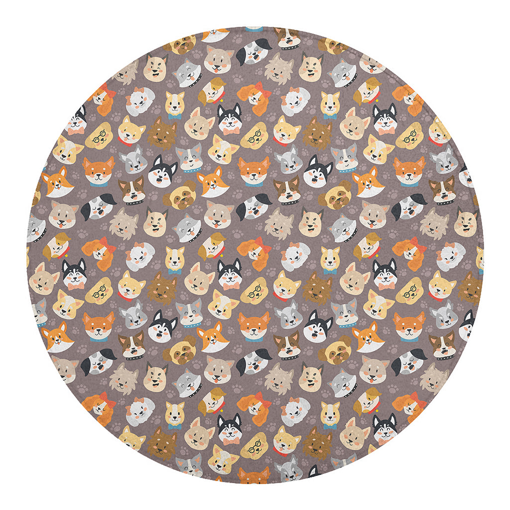 Cute Dog Emoji Pattern Print Round Blanket