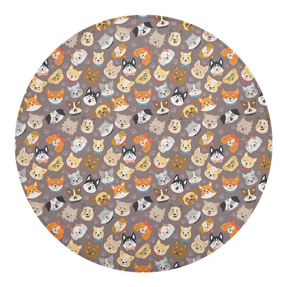 Cute Dog Emoji Pattern Print Round Blanket