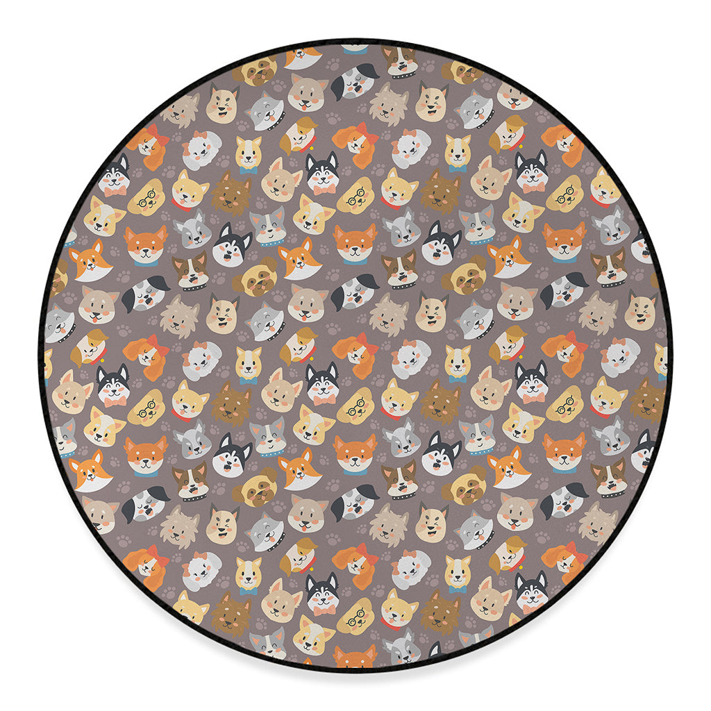 Cute Dog Emoji Pattern Print Round Floor Mat