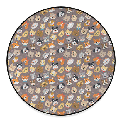 Cute Dog Emoji Pattern Print Round Floor Mat