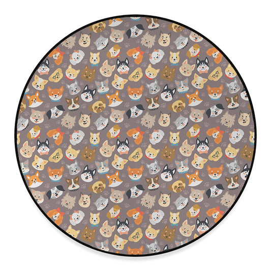Cute Dog Emoji Pattern Print Round Floor Mat