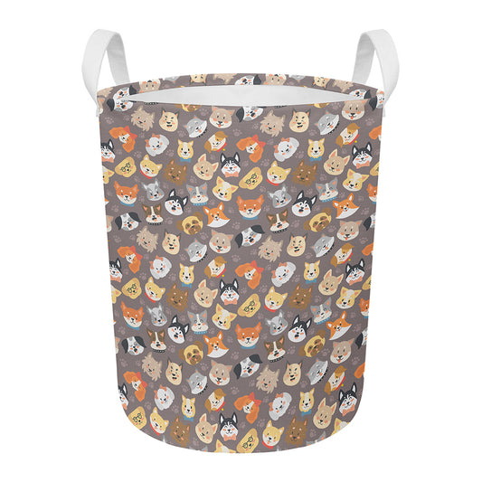 Cute Dog Emoji Pattern Print Round Laundry Basket