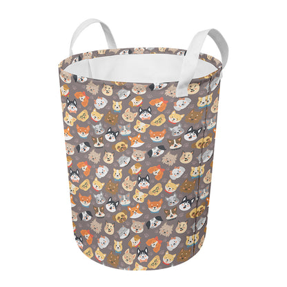 Cute Dog Emoji Pattern Print Round Laundry Basket