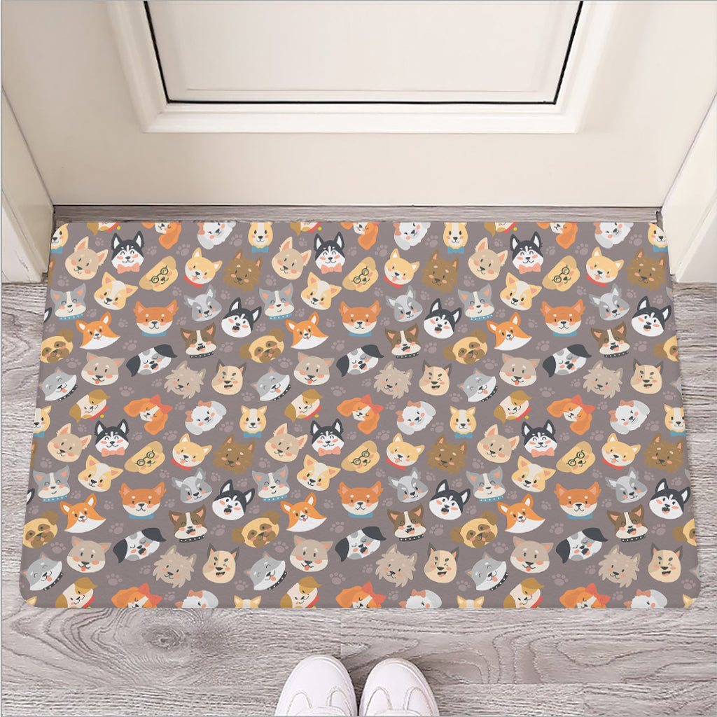 Cute Dog Emoji Pattern Print Rubber Doormat