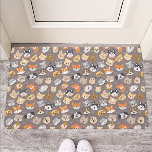 Cute Dog Emoji Pattern Print Rubber Doormat