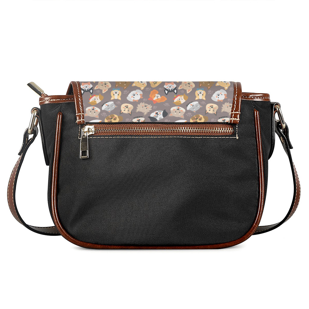Cute Dog Emoji Pattern Print Saddle Bag