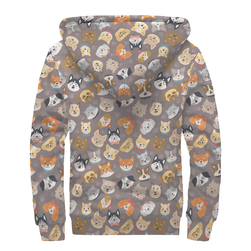 Cute Dog Emoji Pattern Print Sherpa Lined Zip Up Hoodie