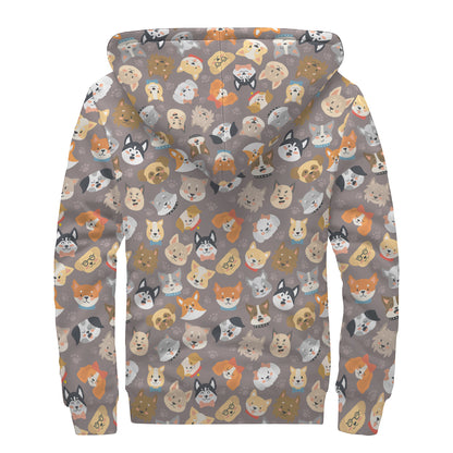 Cute Dog Emoji Pattern Print Sherpa Lined Zip Up Hoodie