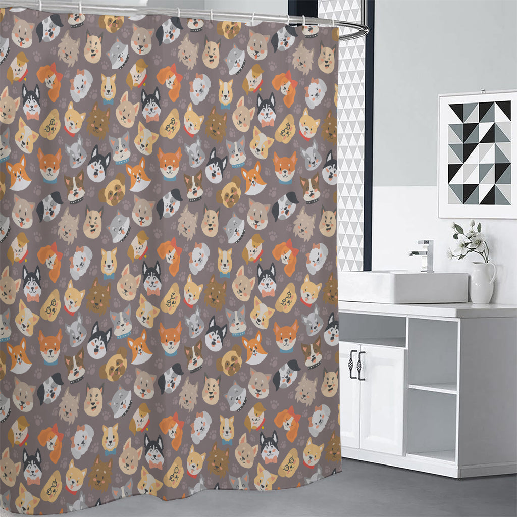 Cute Dog Emoji Pattern Print Shower Curtain