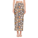 Cute Dog Emoji Pattern Print Side Slit Maxi Skirt