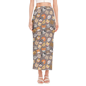 Cute Dog Emoji Pattern Print Side Slit Maxi Skirt