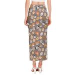 Cute Dog Emoji Pattern Print Side Slit Maxi Skirt