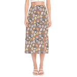 Cute Dog Emoji Pattern Print Side Slit Midi Skirt