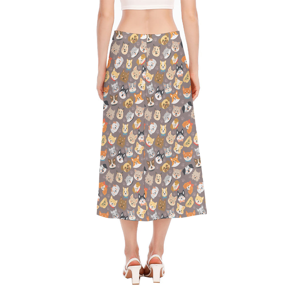 Cute Dog Emoji Pattern Print Side Slit Midi Skirt