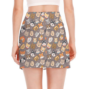 Cute Dog Emoji Pattern Print Side Slit Mini Skirt