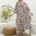 Cute Dog Emoji Pattern Print Silk V-Neck Kaftan Dress