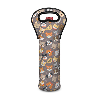 Cute Dog Emoji Pattern Print Single Neoprene Wine Tote