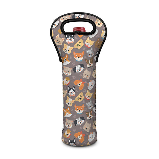 Cute Dog Emoji Pattern Print Single Neoprene Wine Tote