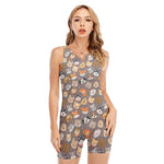 Cute Dog Emoji Pattern Print Sleeveless One Piece Swimsuit