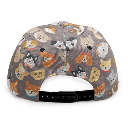Cute Dog Emoji Pattern Print Snapback Cap