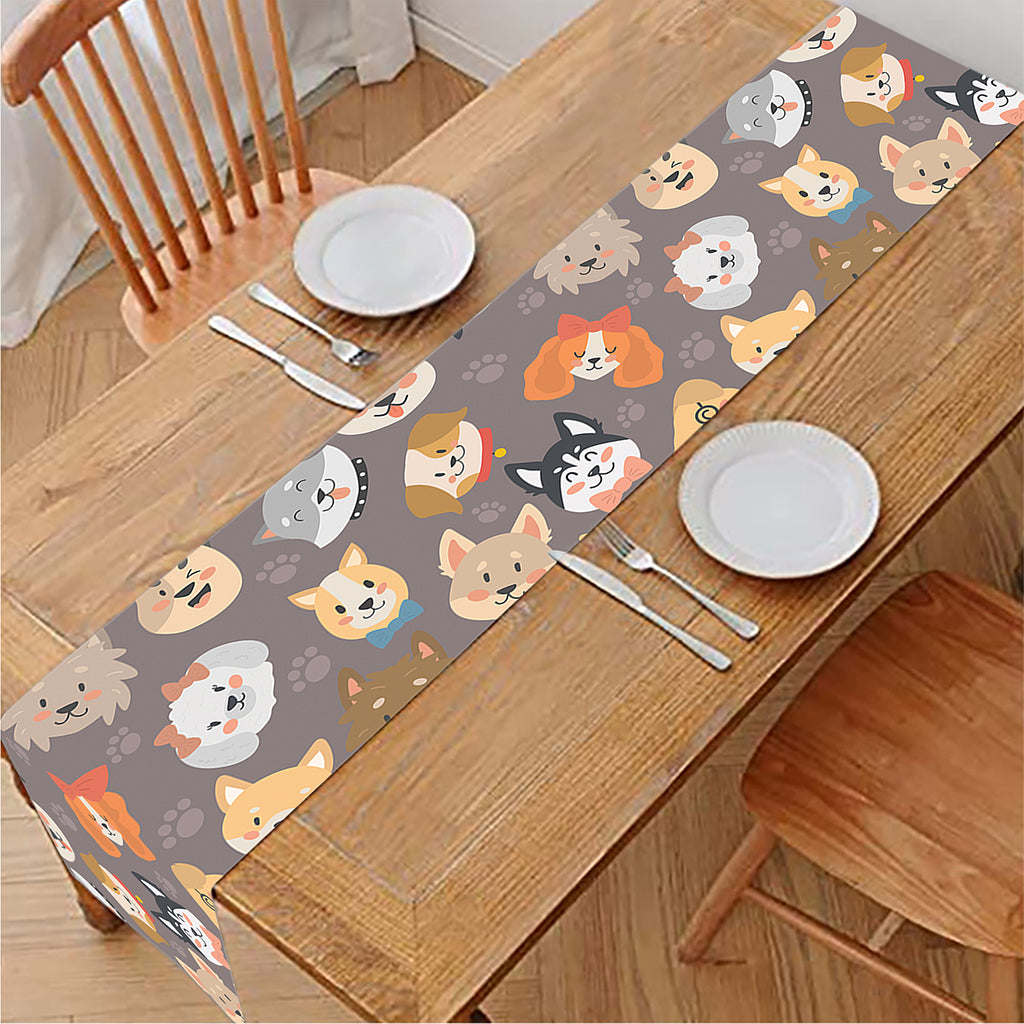 Cute Dog Emoji Pattern Print Table Runner
