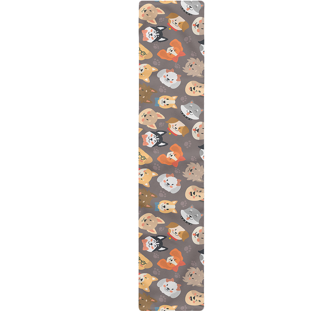 Cute Dog Emoji Pattern Print Table Runner