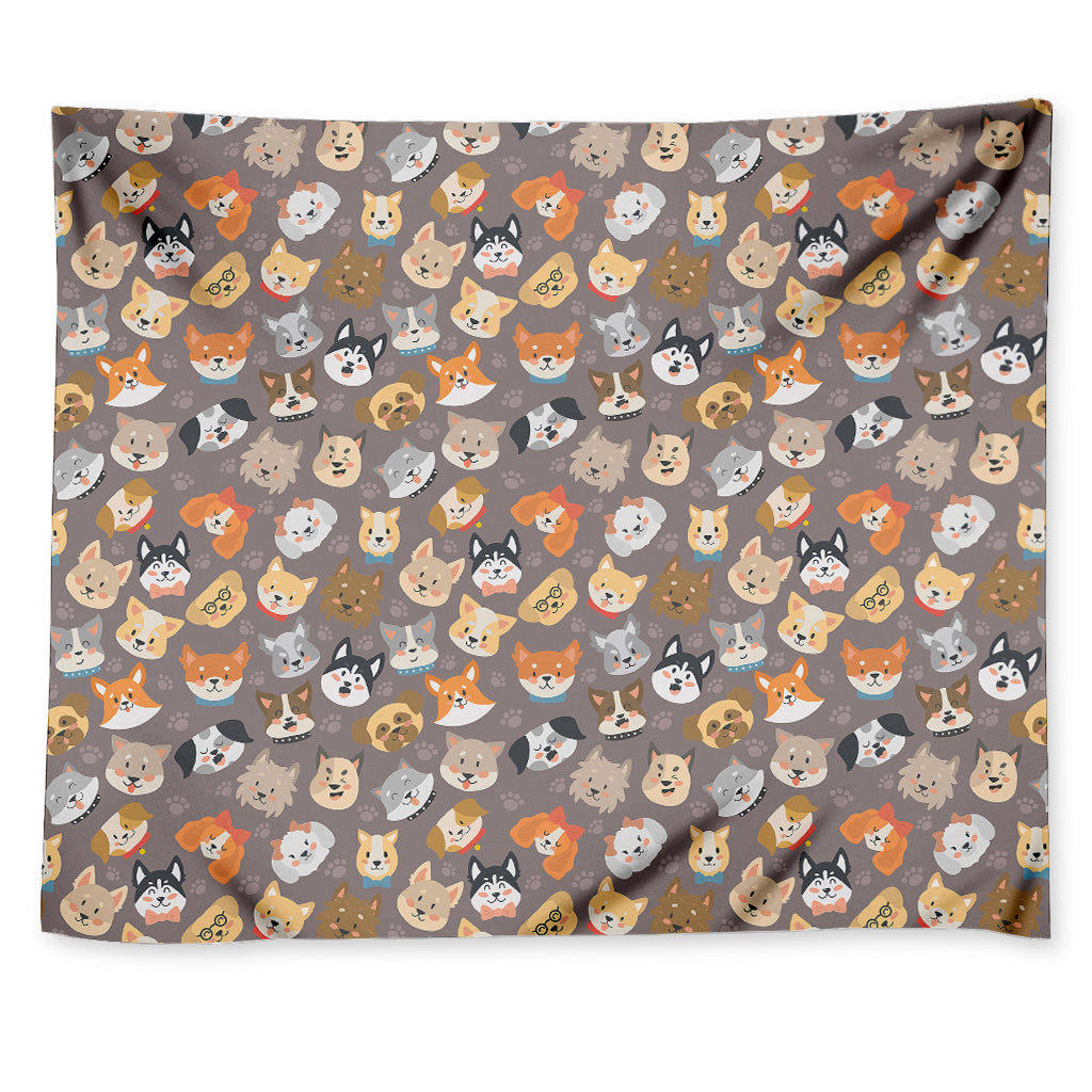 Cute Dog Emoji Pattern Print Tapestry