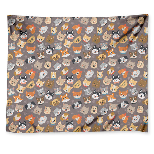 Cute Dog Emoji Pattern Print Tapestry