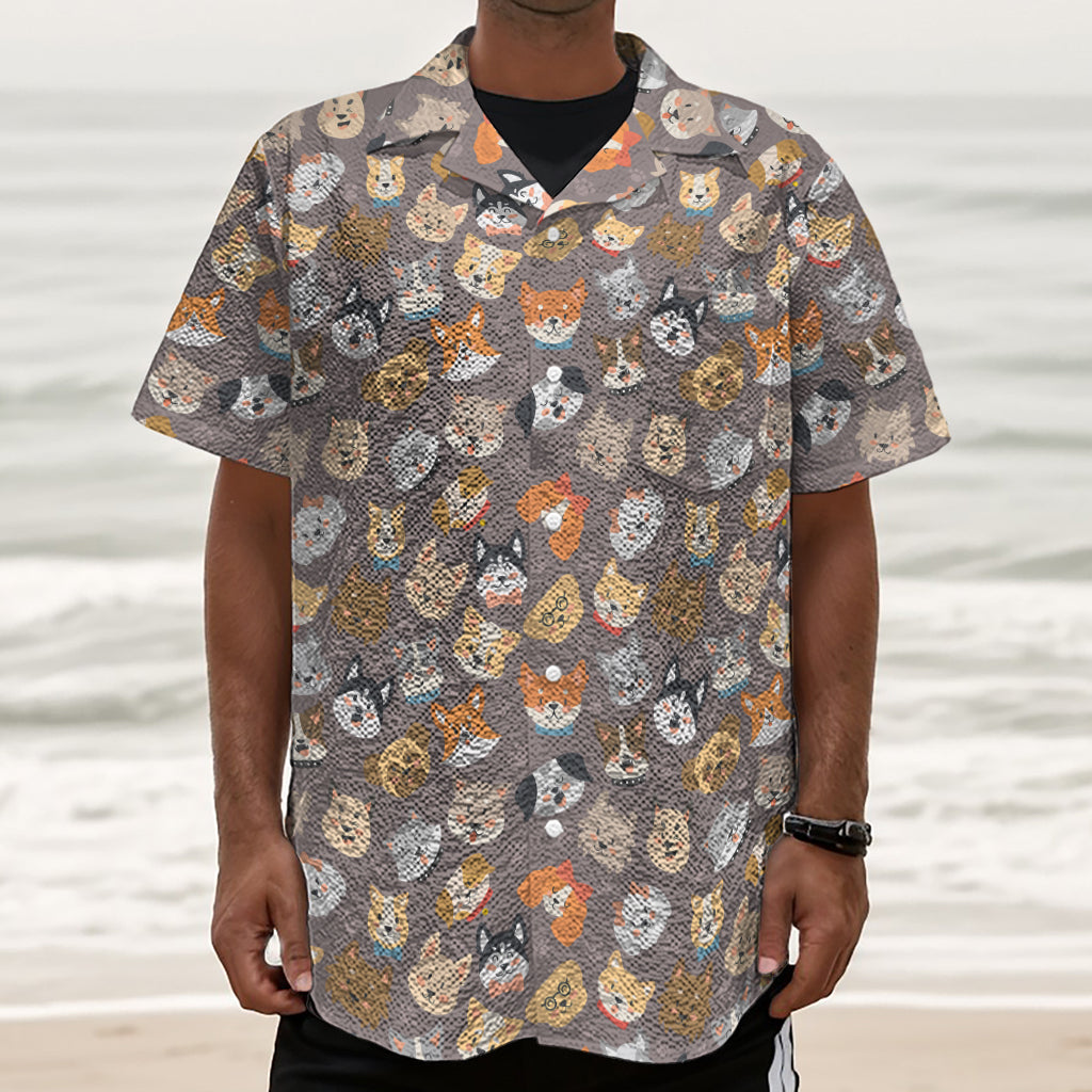 Cute Dog Emoji Pattern Print Textured Short Sleeve Shirt