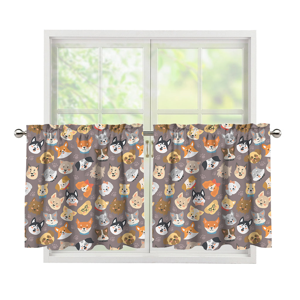 Cute Dog Emoji Pattern Print Tier Curtains